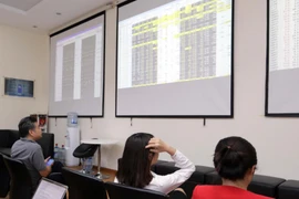 Khách hàng theo dõi bảng giao dịch tại sàn giao dịch BVSC. (Ảnh: Trần Việt/TTXVN)