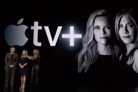 Các ngôi sao Steve Carell, Reese Witherspoon và Jennifer Aniston trên sân khấu lễ ra mắt dịch vụ Apple TV+, ngày 25/3. (Nguồn: Apple)