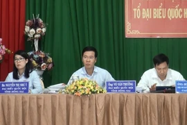 Trưởng Ban Tuyên giáo Trung ương Võ Văn Thưởng tại buổi tiếp xúc cử tri. (Ảnh: Lê Xuân/TTXVN)