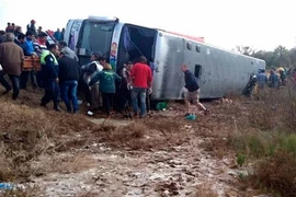 Hiện trường vụ lật xe buýt tại thành phố La Madrid thuộc tỉnh miền Bắc Tucuman của Argentina ngày 1/7/2019. (Nguồn: Elsol/TTXVN)