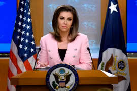 Người phát ngôn Bộ Ngoại giao Mỹ Morgan Ortagus tại cuộc họp báo ở Washington, DC ngày 10/6/2019. (Nguồn: AFP/TTXVN)