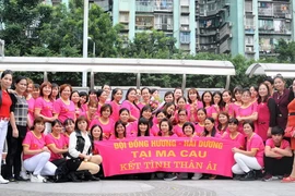 Đội viên Đội Đồng hương Hải Dương chụp ảnh lưu niệm. (Ảnh: Xuân Tuấn/Vietnam+)