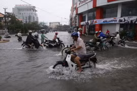 Cảnh ngập trên đường Trần Phú, thành phố Bạc Liêu sau con mưa lớn hồi tháng 11/2014. (Ảnh: Duy Khương/TTXVN)