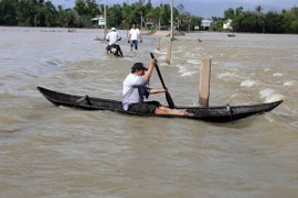 Do mưa lớn gây lũ, nhiều tuyến đường ở tỉnh Bình Định bị ngập sâu. (Ảnh: Trần Lê Lâm/TTXVN)