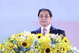 Thủ tướng Phạm Minh Chính trình bày diễn văn kỷ niệm 370 năm xây dựng và phát triển tỉnh Khánh Hòa. (Ảnh: Dương Giang/TTXVN)