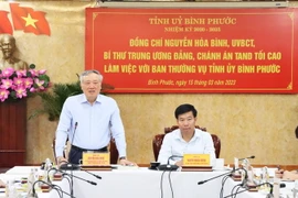 Chánh án Tòa án Nhân dân Tối cao Nguyễn Hòa Bình phát biểu chỉ đạo buổi làm việc. (Ảnh: Đậu Tất Thành/TTXVN)