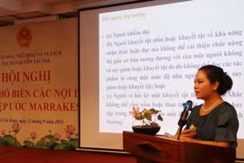 Bà Phạm Thị Kim Oanh, Phó Cục trưởng Cục Bản quyền tác giả phát biểu tại Hội nghị. (Ảnh: Thu Hương/TTXVN)