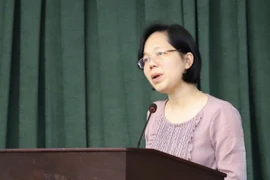Bà Đàm Thị Vân Thoa, Trưởng ban Chính sách-Luật pháp của Trung ương Hội Liên hiệp Phụ nữ Việt Nam phát biểu. (Ảnh: Thanh Vũ/TTXVN)