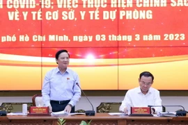 Ông Nguyễn Khắc Định, Phó Chủ tịch Quốc hội làm Trưởng đoàn giám sát chuyên đề của Quốc hội làm việc tại UBND Thành phố Hồ Chí Minh. (Ảnh: Xuân Khu/TTXVN)