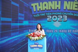 Quyền Chủ tịch nước Võ Thị Ánh Xuân phát biểu chỉ đạo tại Lễ khởi động Tháng Thanh niên 2023. (Ảnh: Nguyễn Thanh/TTXVN)