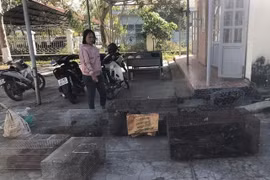 Đặng Thị Việt Hoài bên số động vật hoang dã được cơ quan Công an phát hiện, tạm giữ. (Nguồn: báo Công an Nhân dân)