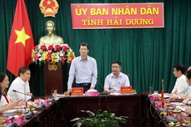 Ông Đỗ Quốc Hưng, Phó Vụ trưởng Vụ thị trường châu Á- châu Phi thuộc Bộ Công thương, phát biểu tại buổi làm việc. (Ảnh: Mạnh Tú/TTXVN)