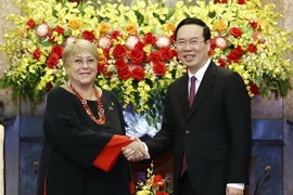 Chủ tịch nước Võ Văn Thưởng tiếp cựu Tổng thống Chile Michelle Bachelet. (Ảnh: Thống Nhất/TTXVN)