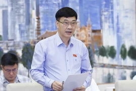 Chủ nhiệm Ủy ban Kinh tế của Quốc hội Vũ Hồng Thanh trình bày báo cáo. (Ảnh: Doãn/TTXVN)