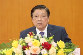 Ông Phan Đình Trạc, Ủy viên Bộ Chính trị, Bí thư Trung ương Đảng, Trưởng Ban Nội chính Trung ương phát biểu tại hội nghị. (Ảnh: Phương Hoa/TTXVN)