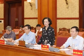 Bà Trương Thị Mai, Ủy viên Bộ Chính trị, Thường trực Ban Bí thư,Trưởng Ban Tổ chức Trung ương phát biểu kết luận Hội nghị. (Ảnh: Phương Hoa/TTXVN)