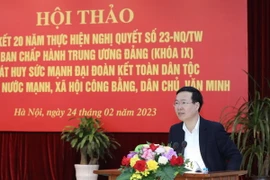 Ông Võ Văn Thưởng, Ủy viên Bộ Chính trị, Thường trực Ban Bí thư, Trưởng Ban Chỉ đạo Trung ương phát biểu kết luận Hội thảo. (Ảnh: Phương Hoa/TTXVN)
