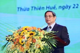 Thủ tướng Phạm Minh Chính phát biểu tại Hội nghị Biểu dương Người có công với Cách mạng Tiêu biểu Toàn quốc năm 2023. (Ảnh: Dương Giang/TTXVN)