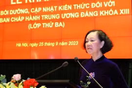Ủy viên Bộ Chính trị, Thường trực Ban Bí thư, Trưởng ban Tổ chức Trung ương Trương Thị Mai phát biểu chỉ đạo. (Ảnh: Văn Điệp/TTXVN)