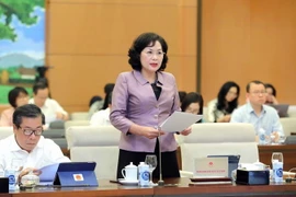 Thống đốc Ngân hàng Nhà nước Việt Nam Nguyễn Thị Hồng trình bày tờ trình. (Ảnh: Doãn Tấn/TTXVN)