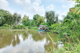 Ao nước nơi người dân phát hiện có cá sấu xuất hiện. (Ảnh: Chanh Đa/TTXVN)