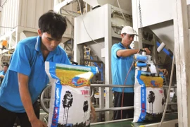Dây chuyền đóng gói gạo đặc sản tại Đồng Tháp. (Ảnh: An Hiếu/TTXVN)