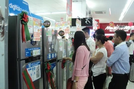 Gian hàng bày bán tủ lạnh thu hút đông khách mua. (Ảnh: Thanh Tâm/Vietnam+)