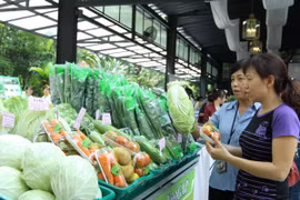Người tiêu dùng lựa chọn sản phẩm rau an toàn tại siêu thị. (Ảnh: Thanh Vũ/TTXVN)