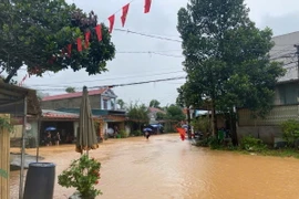 Nhiều tuyến đường tại huyện Văn Yên bị ngập do mưa lớn. (Ảnh: TTXVN phát)