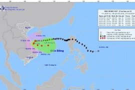 Hướng di chuyển của bão số 6, cập nhật lúc 7 giờ, ngày 27/10. (Ảnh: TTXVN phát)