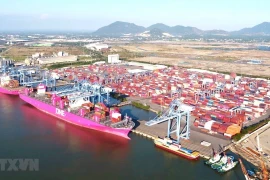 Tàu vào bốc dỡ hàng hóa tại Cảng Cái Mép-Thị Vải, tỉnh Bà Rịa-Vũng Tàu. (Ảnh: Hoàng Nhị/TTXVN)