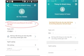 Dòng trạng thái trước và sau khi nhập thông tin qua ứng dụng My Viettel. (Ảnh: Vietnam+)