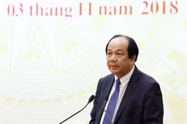 Bộ trưởng, Chủ nhiệm Văn phòng Chính phủ Mai Tiến Dũng phát biểu tại buổi họp báo. (Ảnh: Văn Điệp/TTXVN)