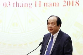 Bộ trưởng, Chủ nhiệm Văn phòng Chính phủ Mai Tiến Dũng phát biểu tại buổi họp báo. (Ảnh: Văn Điệp/TTXVN)
