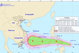 Đường đi và vị trí áp thấp nhiệt đới. (Nguồn: nchmf.gov.vn)