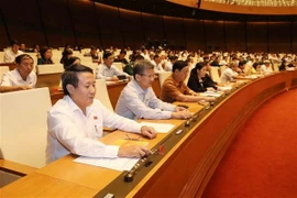 Đoàn đại biểu Quốc hội tỉnh Quảng Trị biểu quyết thông qua Luật Cảnh sát biển Việt Nam. (Ảnh: Phương Hoa/TTXVN)
