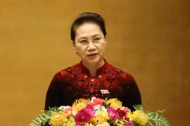 Chủ tịch Quốc hội Nguyễn Thị Kim Ngân phát biểu bế mạc Kỳ họp thứ sáu, Quốc hội khóa XIV. (Ảnh: Phương Hoa/TTXVN)