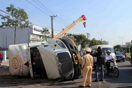 Hiện trường vụ tai nạn. (Ảnh: Trần Lê Lâm/TTXVN)