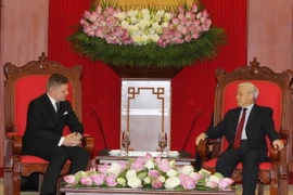 Tổng Bí thư Nguyễn Phú Trọng tiếp Thủ tướng Cộng hòa Slovakia Robert Fico thăm chính thức Việt Nam. (Ảnh:Trí Dũng/TTXVN)