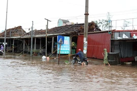 Nước biển dâng cao ảnh hưởng đến đời sống sinh hoạt, kinh doanh của các hộ dân tại thị xã Quất Lâm, huyện Giao Thủy. (Ảnh: Quốc Khánh/TTXVN)