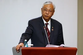 Tổng thống Myanmar U Htin Kyaw phát biểu trong cuộc họp báo ở Ulan Bator, Mông Cổ ngày 16/7. (Nguồn: EPA/TTXVN)