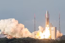 Vệ tinh GSAT-18 được phóng lên quỹ đạo từ sân bay vũ trụ Kourou ở vùng Guiana. (Nguồn: AFP/TTXVN)