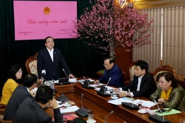 Bí thư Thành ủy Hà Nội Hoàng Trung Hải phát biểu tại cuộc họp. (Ảnh: An Đăng/TTXVN)