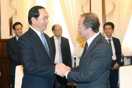 Chủ tịch nước Trần Đại Quang tiếp Đại sứ, Trưởng phái đoàn EU tại Việt Nam, ông Bruno Angelet. (Ảnh: Nhan Sáng/TTXVN)