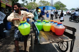 Người dân Ấn Độ xếp hàng lấy nước sạch tại một điểm phân phối nước miễn phí của Chính phủ ở Chennai ngày 22/3. (Nguồn: AFP/TTXVN)