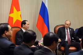 Chủ tịch nước Trần Đại Quang trong cuộc gặp song phương với Tổng thống Nga Vladimir Putin. (Nguồn: EPA/TTXVN)