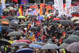 Người dân Tây Ban Nha biểu tình phản đối các biện pháp kinh tế khắc khổ. (Nguồn: AFP/TTXVN)