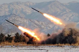 Diễn tập phóng tên lửa tại một địa điểm bí mật ở Triều Tiên. (Nguồn: AFP/TTXVN)