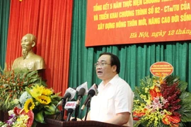 Bí thư Thành ủy Hoàng Trung Hải phát biểu tại hội nghị. (Ảnh: Phương Anh/TTXVN)