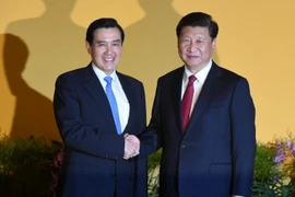 Chủ tịch Trung Quốc Tập Cận Bình (phải) và cựu lãnh đạo chính quyền Đài Loan Mã Anh Cửu trong cuộc gặp tại Singapore ngày 7/11/2015. (Nguồn: AFP/TTXVN)